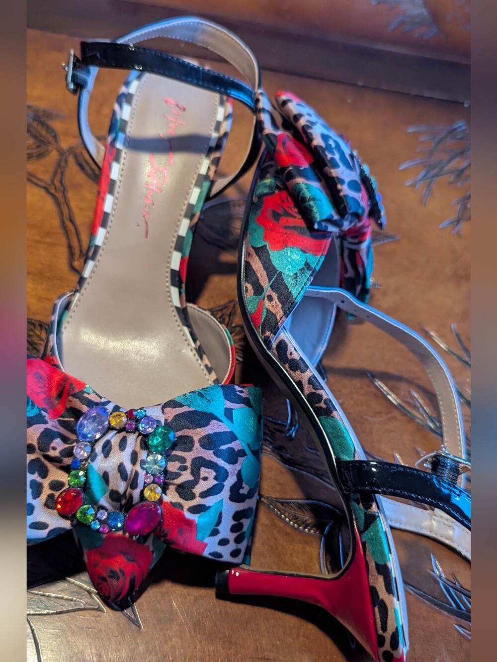 Bright Floral Leopard Bow Slingback Heels